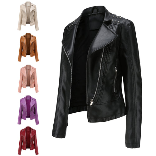 Damen nan taillierte Bikerjacke aus Kunstleder mit Nieten und asymmetrischem Reißverschluss Drune