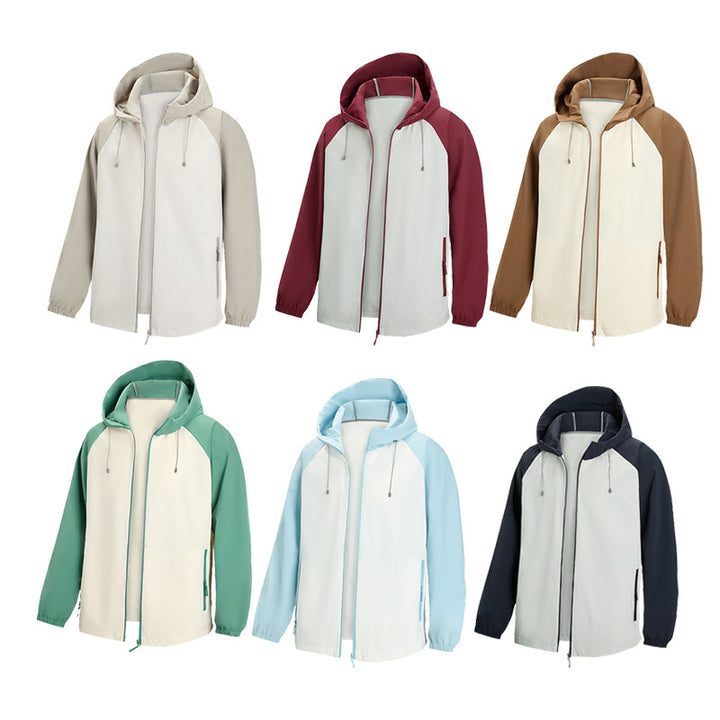Herren Leichte Kapuzen‑Windbreaker‑Jacke mit Raglanärmeln, Zwei-Wege‑Reißverschluss und verdeckten Reißverschlusstaschen Drune