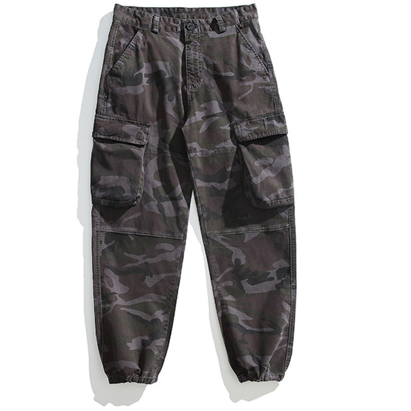 Herren Taktische Cargo-Joggerhose mit elastischem Knöchelabschluss, Mehrfachklapptaschen und Tarnmuster Drune