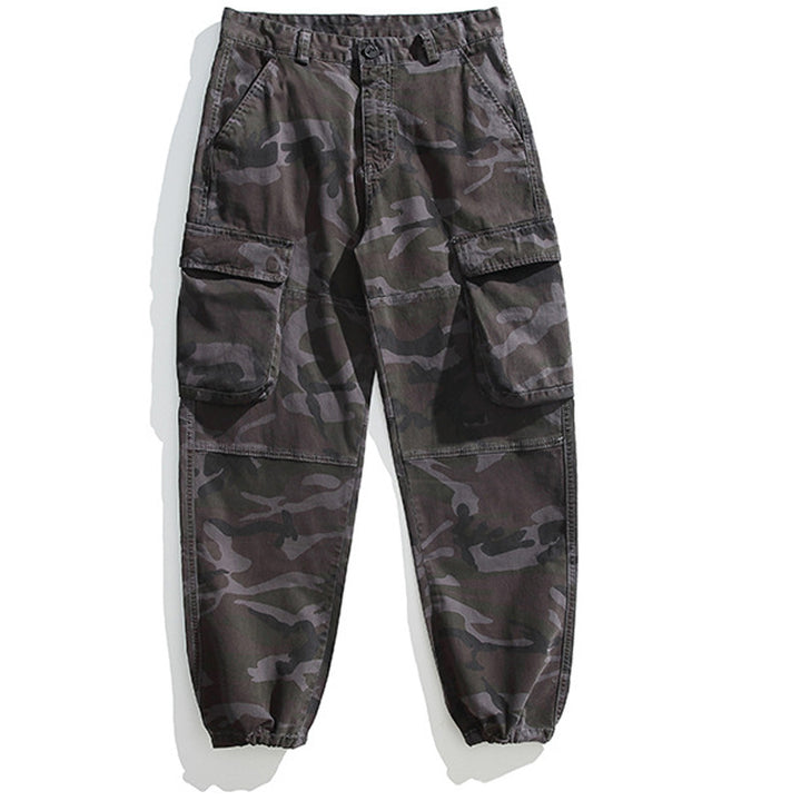 Herren Taktische Cargo-Joggerhose mit elastischem Knöchelabschluss, Mehrfachklapptaschen und Tarnmuster Drune