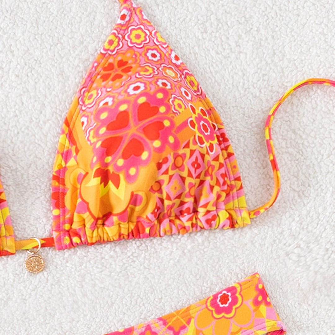 Damen Triangel-Bikini mit einzigartigem Mosaik-Muster und verstellbaren Bindebändern Drune