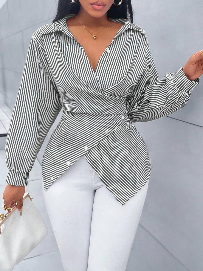 Damen Elegantes Wickeloberteil mit Streifen Drune