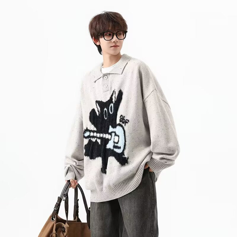 Herren Modischer Pullover mit Kunstmotiv Drune