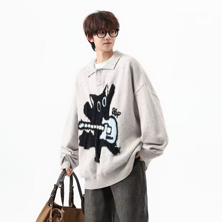 Herren Modischer Pullover mit Kunstmotiv Drune