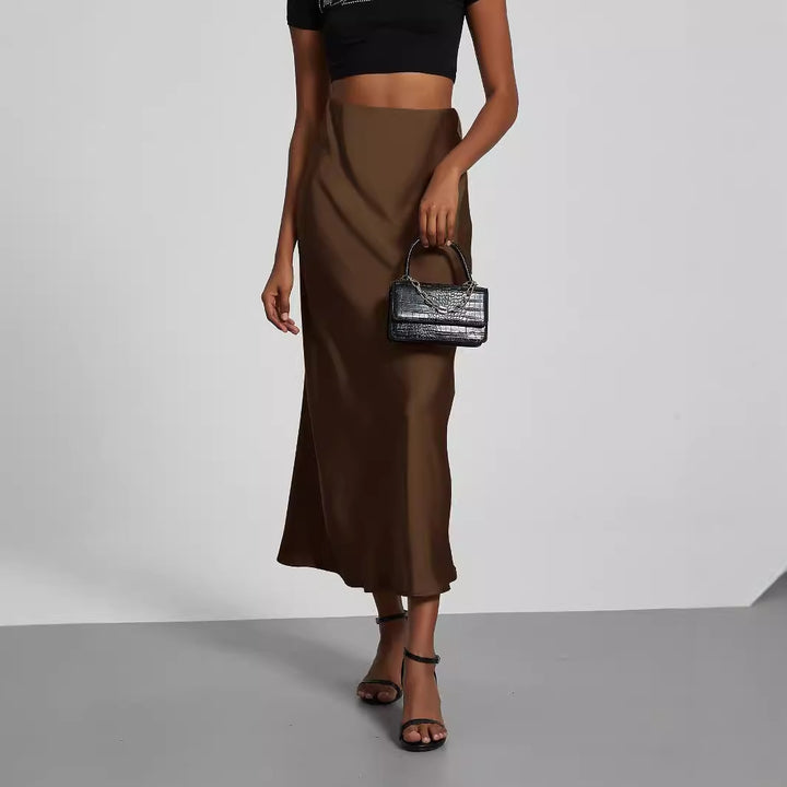 Damen Satin-Midirock mit hoher Taille und Bias-Cut Drune