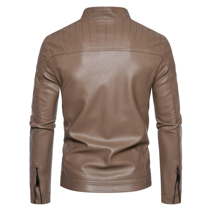 Herren nan taillierte Lederimitat-Bikerjacke mit Stehkragen und gesteppter Ärmeldetail Drune