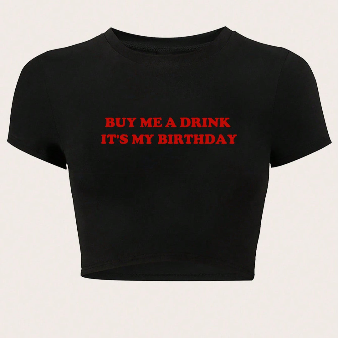 Damen Crop-Oberteil mit humorvollem Statementdruck Drune