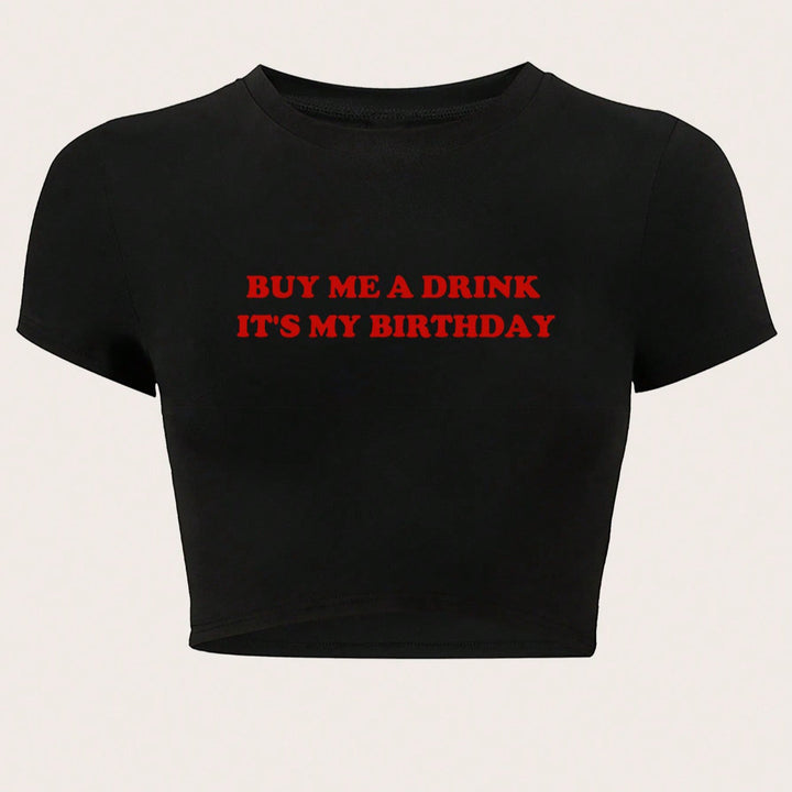 Damen Crop-Oberteil mit humorvollem Statementdruck Drune