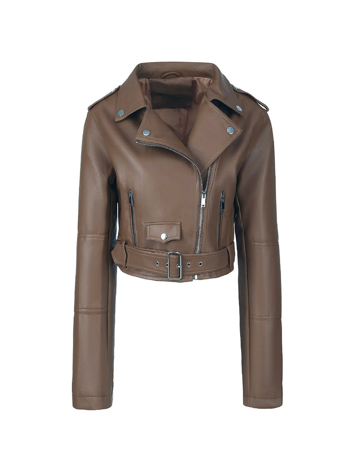 Damen Modische Bikerjacke mit Gürtel Drune