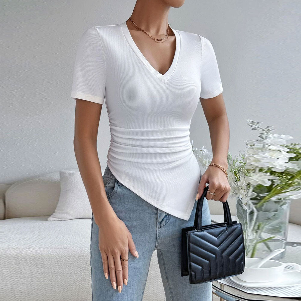 Damen Body mit elegantem V-Ausschnitt und Raffung Drune