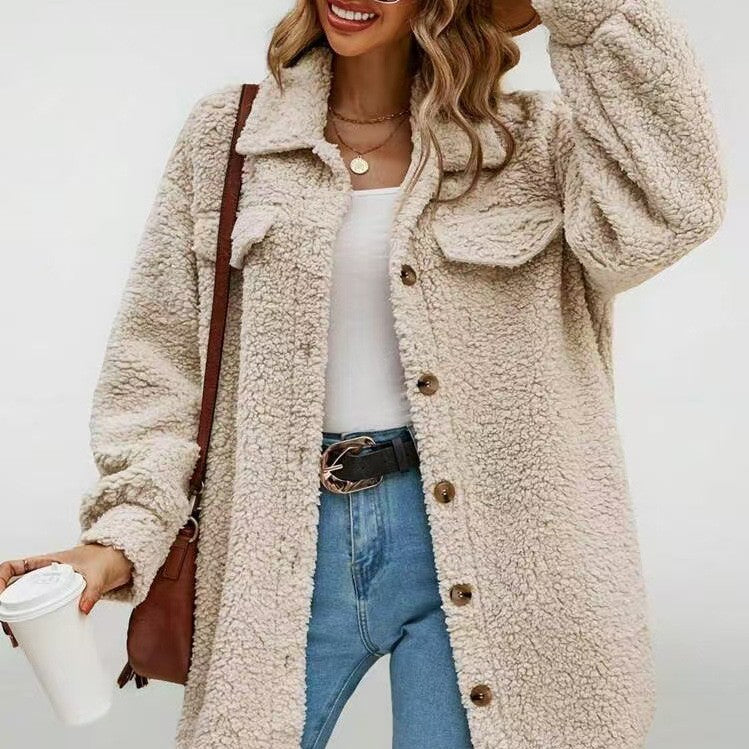 Damen Weiche und kuschelige Oversized-Jacke Drune