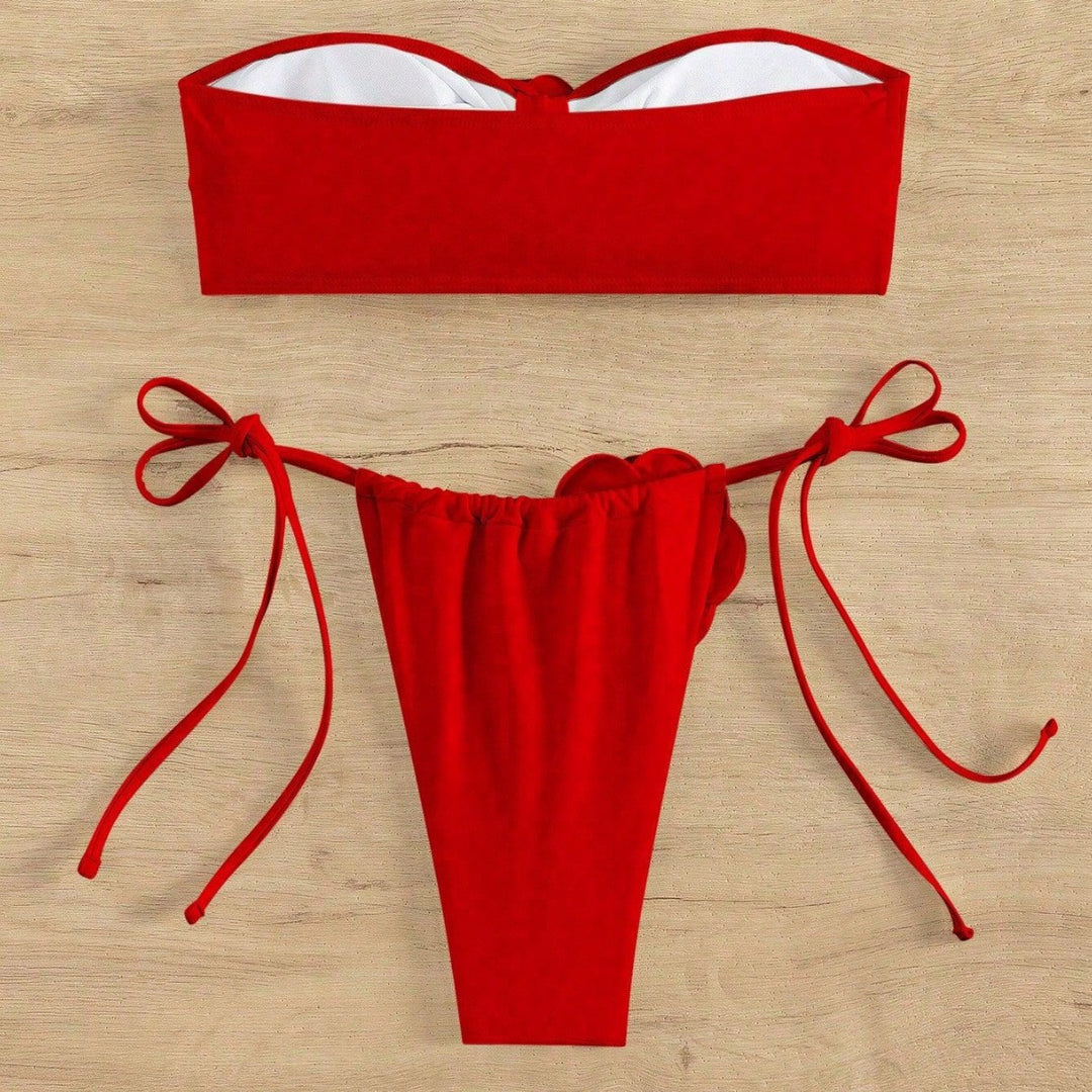 Damen Bandeau-Bikini mit dekorativen Blumenapplikationen Drune