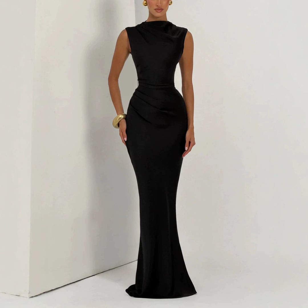 Damen Elegantes Maxikleid mit asymmetrischem Ausschnitt und raffinierten Drapierungen Drune