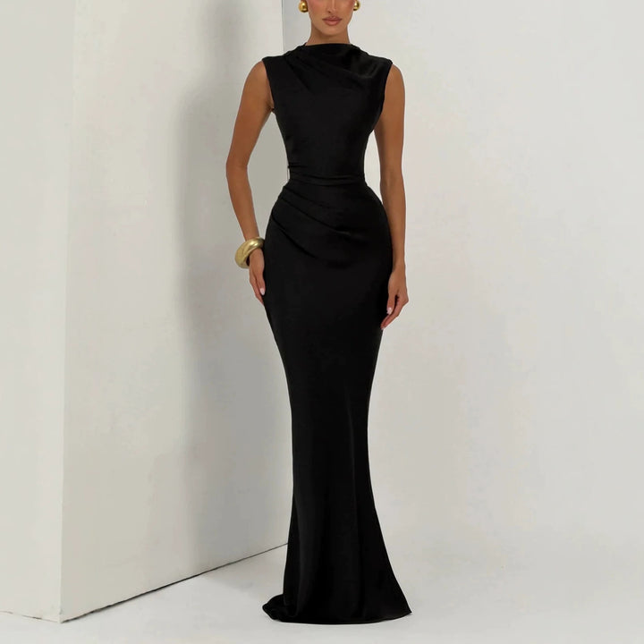Damen Elegantes Maxikleid mit asymmetrischem Ausschnitt und raffinierten Drapierungen Drune