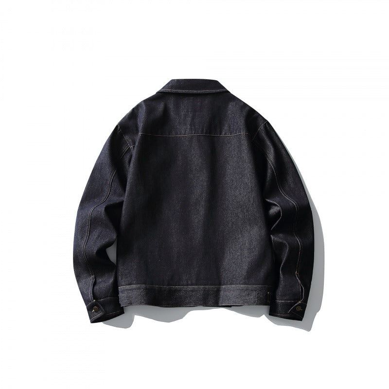 Herren Boxy-Denimjacke im Worker-Stil mit durchgehendem Reißverschluss und Brusttasche Drune