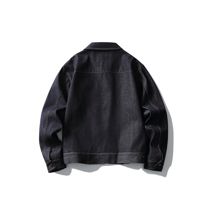 Herren Boxy-Denimjacke im Worker-Stil mit durchgehendem Reißverschluss und Brusttasche Drune