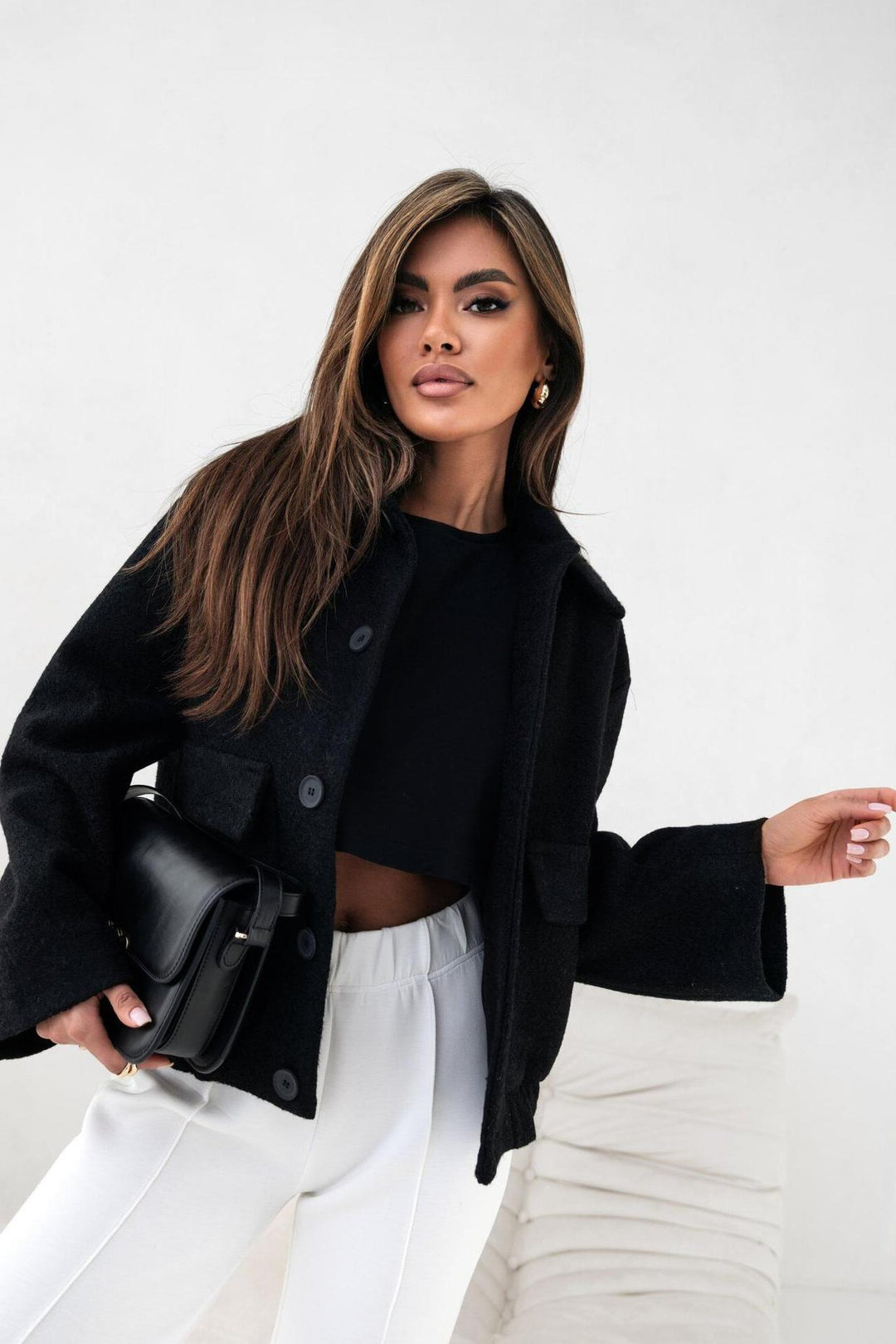 Damen Kuschelige Overshirtjacke im lässigen Stil mit praktischen Taschen und Knopfverschluss Drune