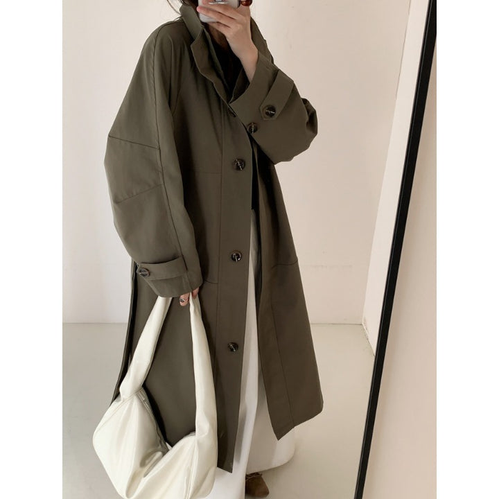 Damen Leichter Oversize-Trenchcoat mit Stehkragen und großen Eingrifftaschen Drune