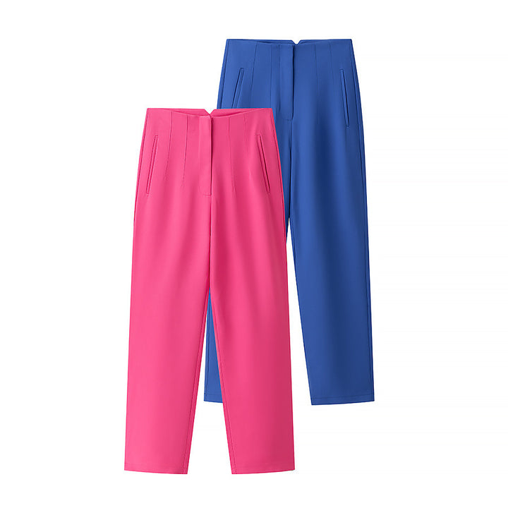 Damen elegante Hochbundhose mit feinen Falten und praktischen Taschen Drune