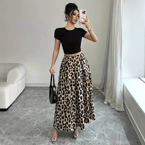 Damen Maxi-Rock mit elegantem Leo-Print und fließendem Schnitt Drune