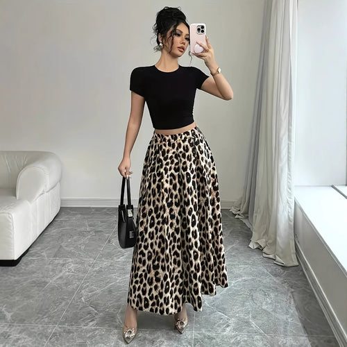 Damen Maxi-Rock mit elegantem Leo-Print und fließendem Schnitt Drune