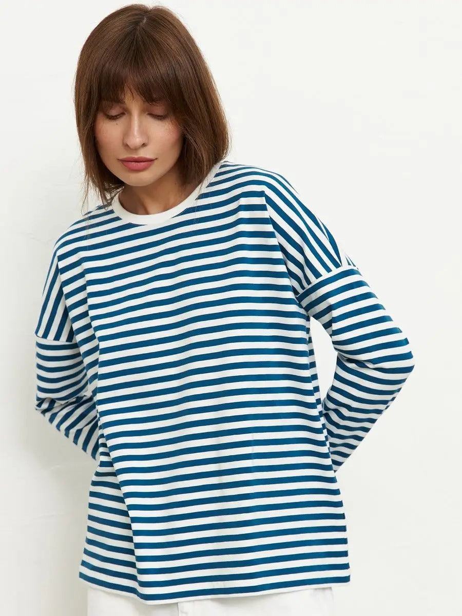Damen Lässiges gestreiftes Langarmshirt Drune