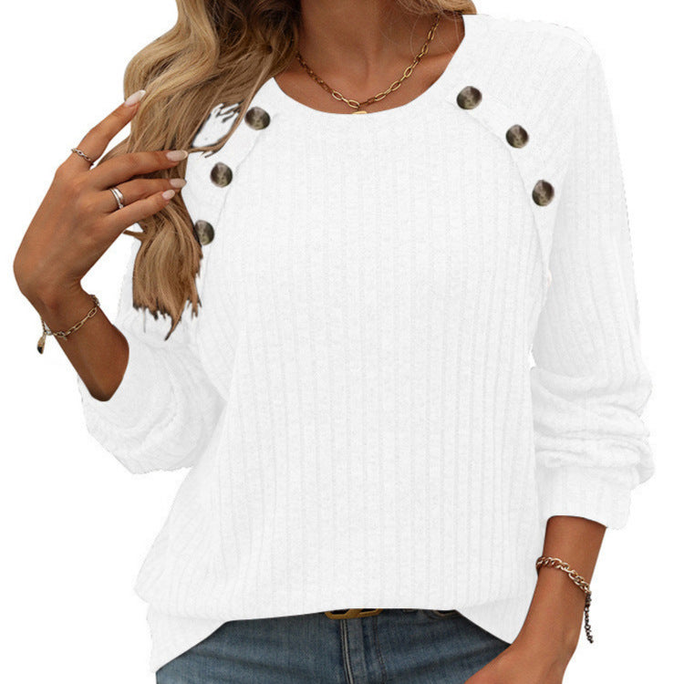 Damen Pullover mit dekorativen Knöpfen und strukturiertem Design Drune