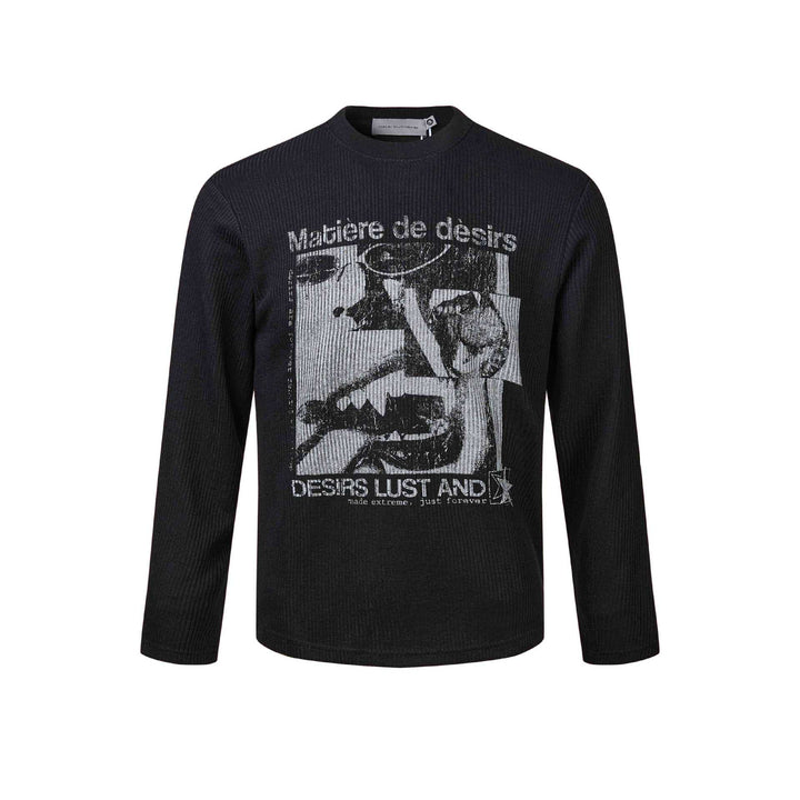 Unisex Geripptes Langarmshirt mit Rundhals und distressed Grafikprint Drune