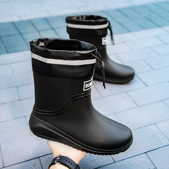Damen Kurzschaftige Regenstiefeletten mit verstellbarem Zugband und reflektierendem Saum Drune