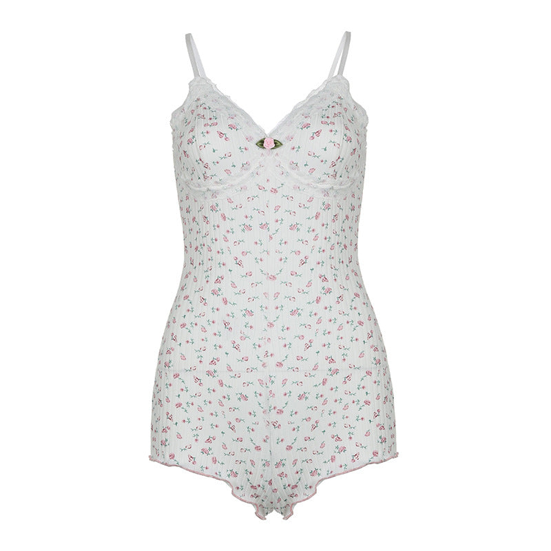 Damen Schlafbody mit zarter Spitzenverzierung und floralem Design Drune