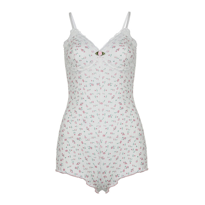 Damen Schlafbody mit zarter Spitzenverzierung und floralem Design Drune
