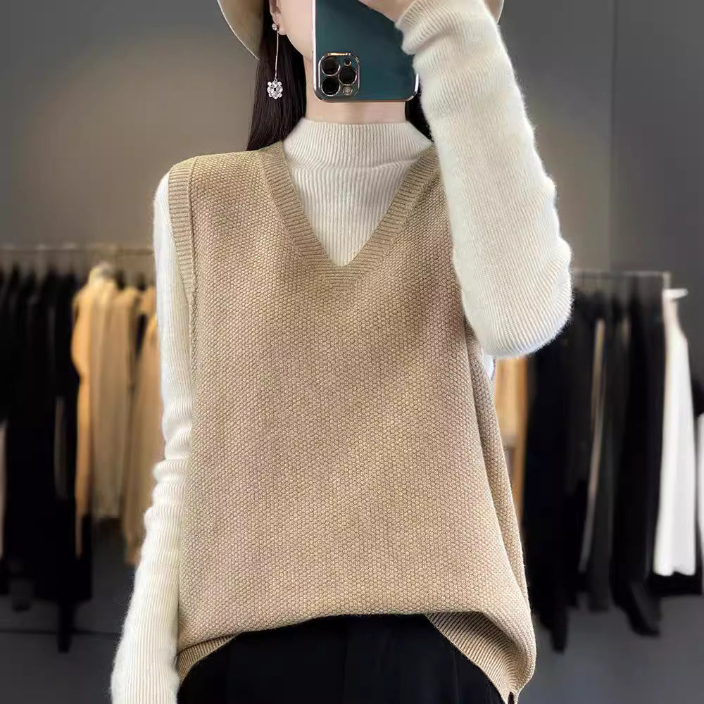 Damen Oversize Strickweste mit tiefem V‑Ausschnitt und feiner Struktur Drune