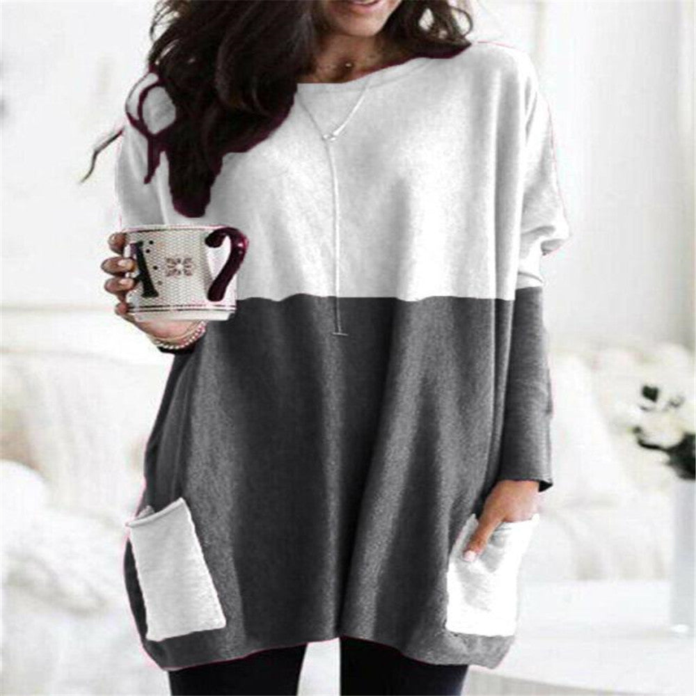 Damen nan oversized Longshirt mit Kontrastblock und aufgesetzten Taschen Drune
