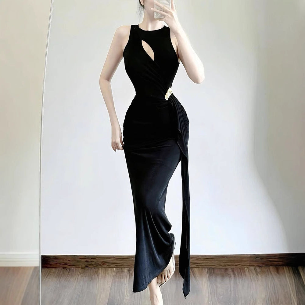 Damen figurbetontes Abendkleid mit asymmetrischem Schnitt und eleganter Drapierung Drune