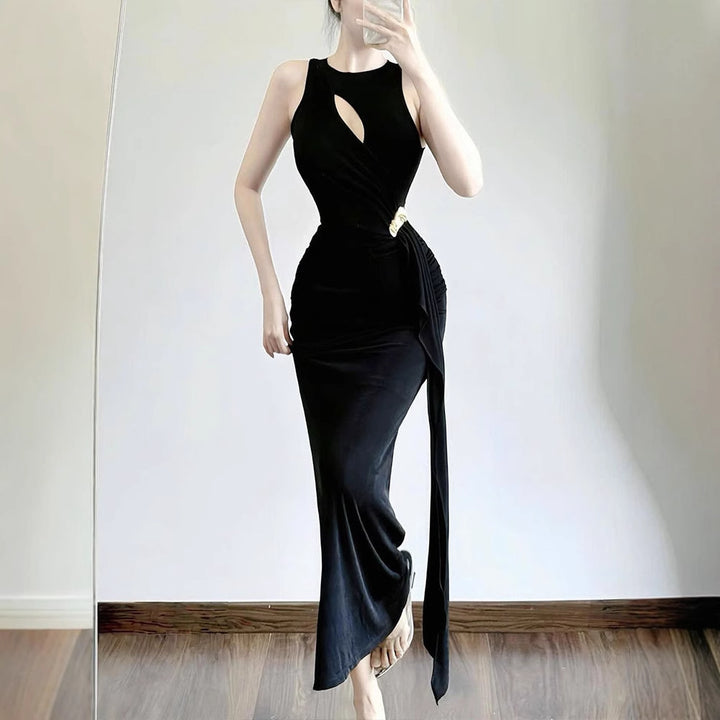 Damen figurbetontes Abendkleid mit asymmetrischem Schnitt und eleganter Drapierung Drune