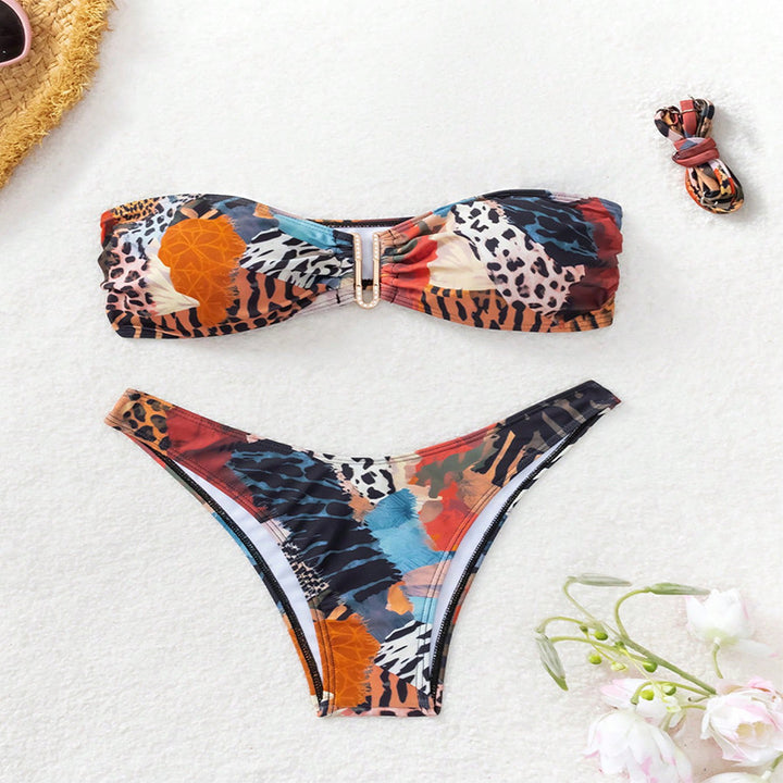 Damen Bikini-Set mit elegantem Bustier und modischem Animal-Print Drune