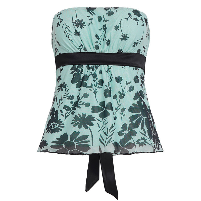 Damen Bustier-Top mit floralem Muster und Taillenband Drune