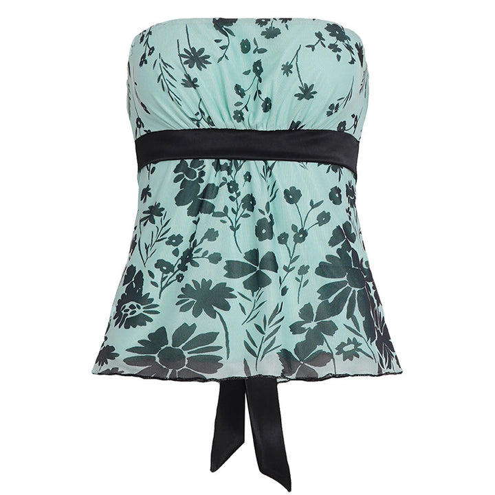 Damen Bustier-Top mit floralem Muster und Taillenband Drune