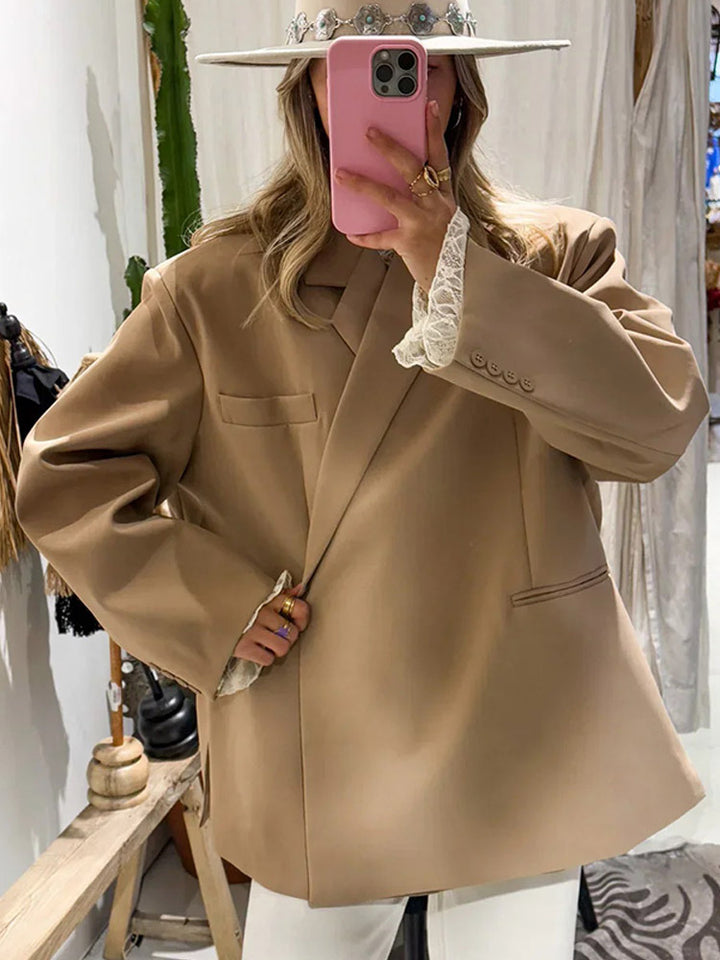Damen Oversize-Blazer mit kastiger Silhouette, verdeckter Verschluss und Pattentaschen Drune