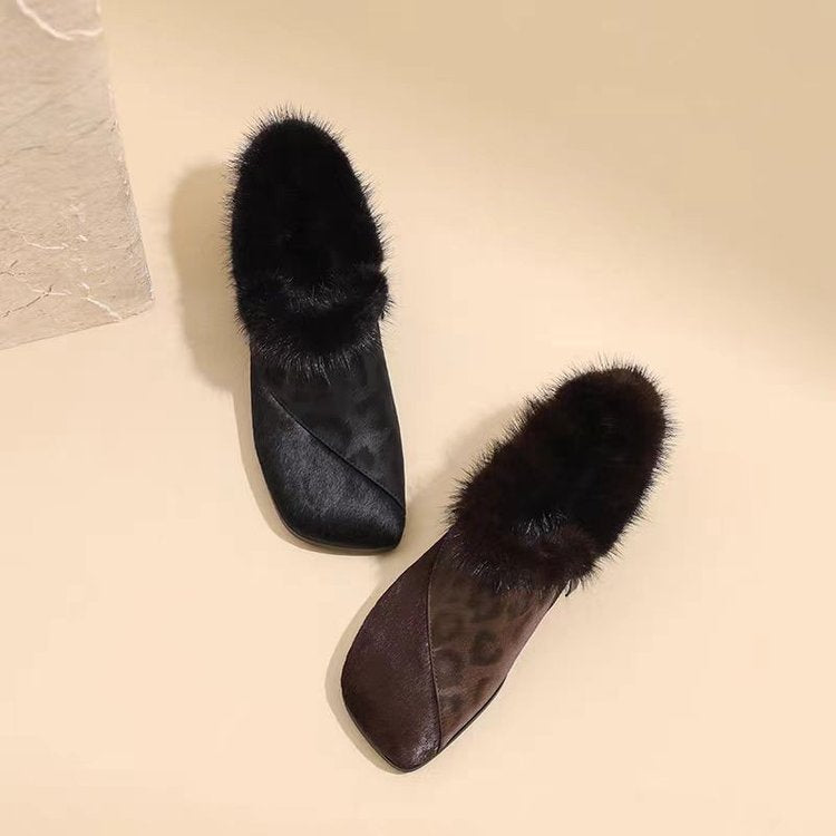 Damen Elegante Mokassins mit Fellbesatz Drune