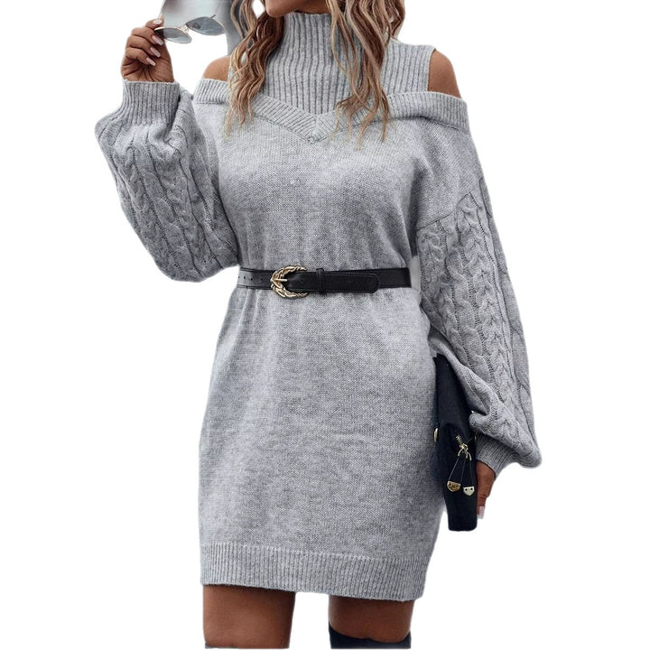 Damen Strickkleid mit Schulterauschnitten und hochgeschlossenem Kragen Drune
