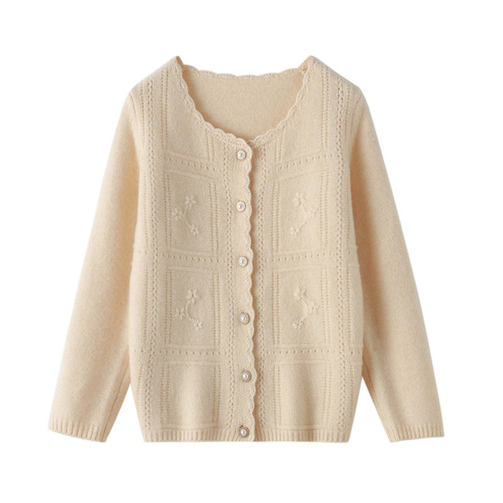 Damen Verzierter Strickcardigan mit Perlenknöpfen und Ajour‑Stickerei Drune