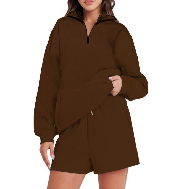 Damen lässiger Hoodie mit kurzem Schnitt und praktischen Taschen Drune