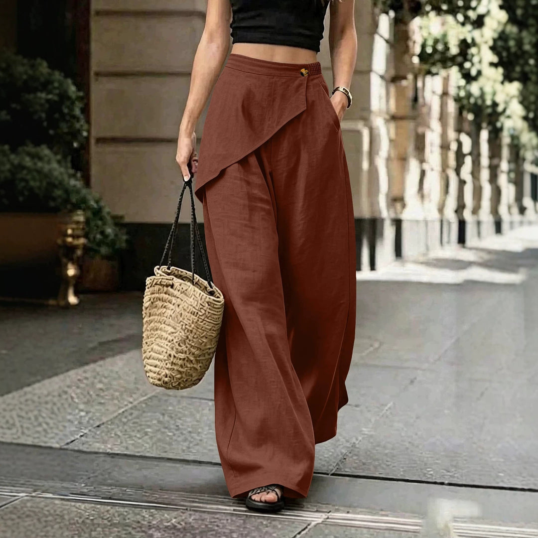 Damen Leichte Leinenhose mit Wickel-Front und weitem Bein Drune