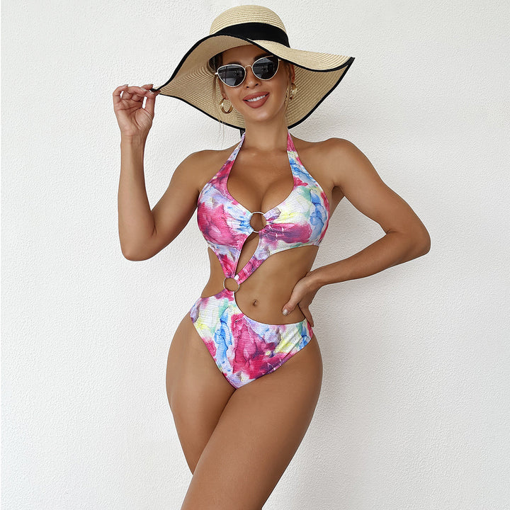 Damen Einteiler Badeanzug mit schickem Cut-Out und buntem Design Drune