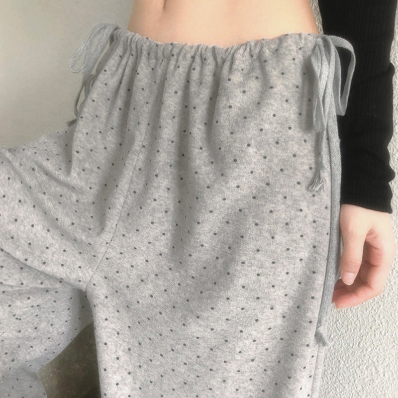 Damen lockere Schlafhose mit flexiblem Bund und dekorativen Bändern Drune