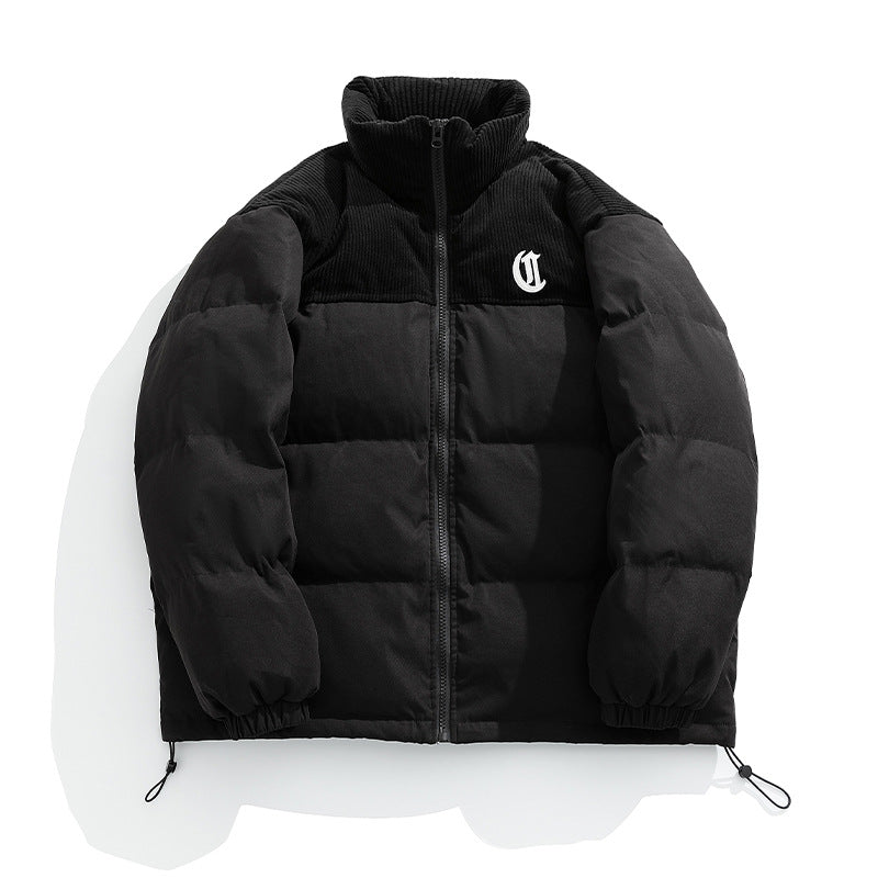 Unisex Gepolsterte Steppjacke mit Cord-Panel, Stehkragen und Tunnelzug Drune