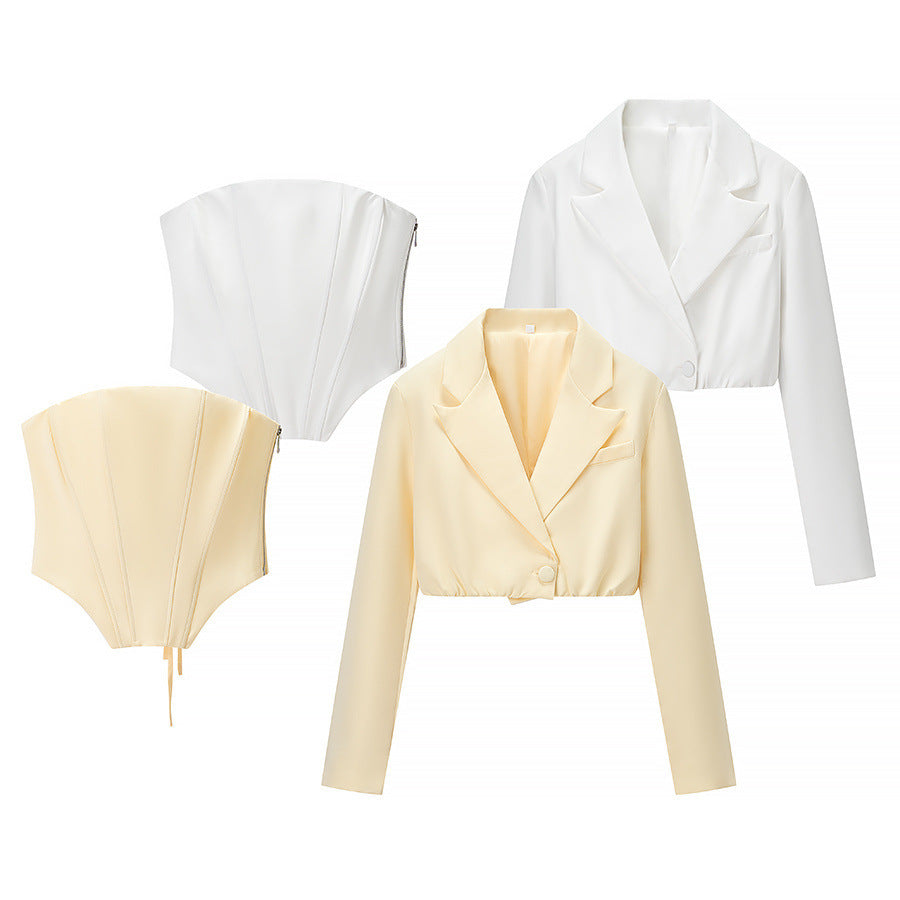 Damen nan zweiteiliges Corsage-Set mit cropped Blazer und konturierter Korsage Drune