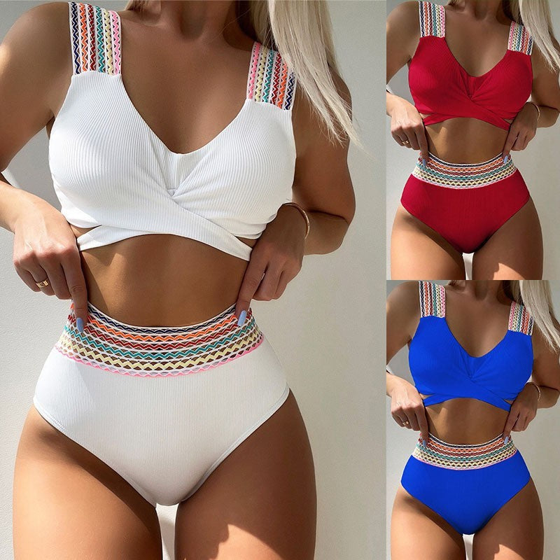 Damen Hochtailliertes Bikini-Set mit farbenfrohem Trägerdesign Drune