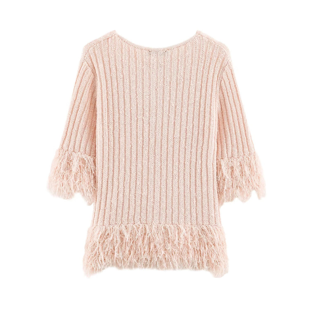 Damen Cardigan mit Fransenbesatz und Rippenstrick Drune